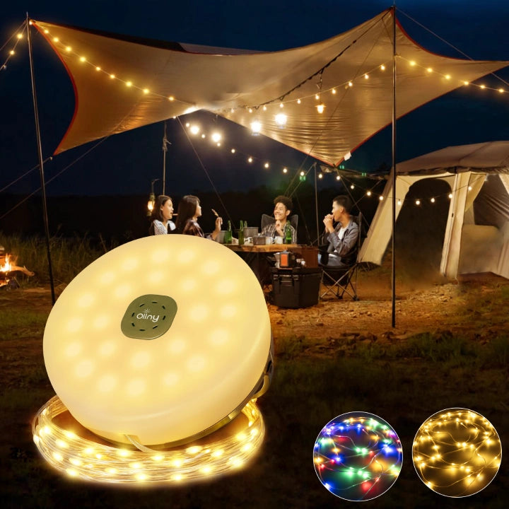 Ollny Camping String Lights Warm White & Multicolour for Yard, Garden, Party(10M 100LED, USB, 9 Modes, IP44 Waterproof)