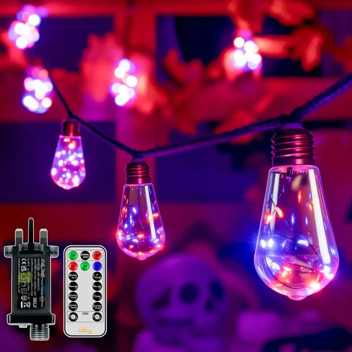 Ollny S17 Halloween Outdoor Festoon Lights Purple and Orange (IP45 Waterproof, 8 Modes, Plug In)