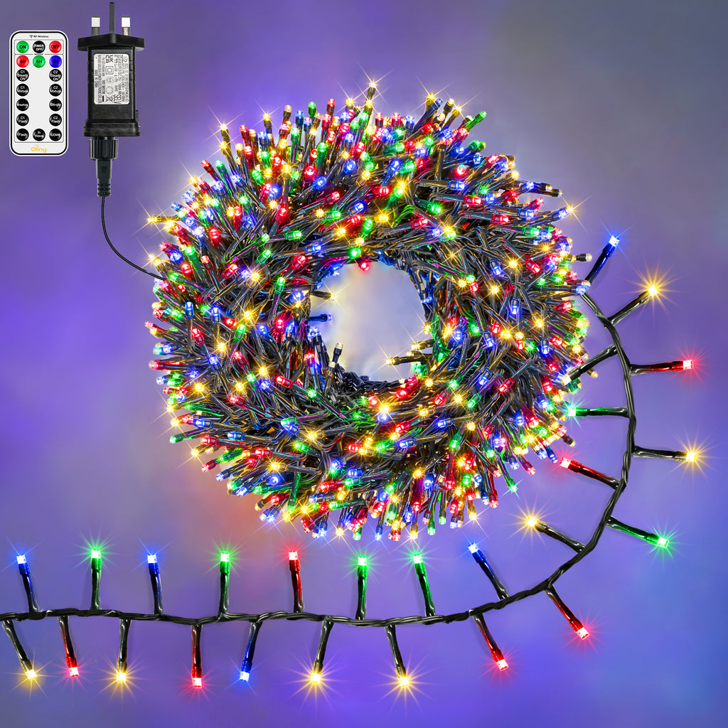 Ollny 1000 LED 15m Multicolor Cluster Lights (Green Cable, Plug in, 8 Modes)
