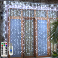 Ollny 300 LEDs 3m*3m Christmas Curtain Fairy Lights (Cool White, Clear Cable, USB Charged, 8 Modes)
