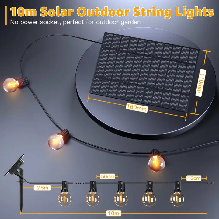 Ollny 16bulbs G40 solar string lights length details