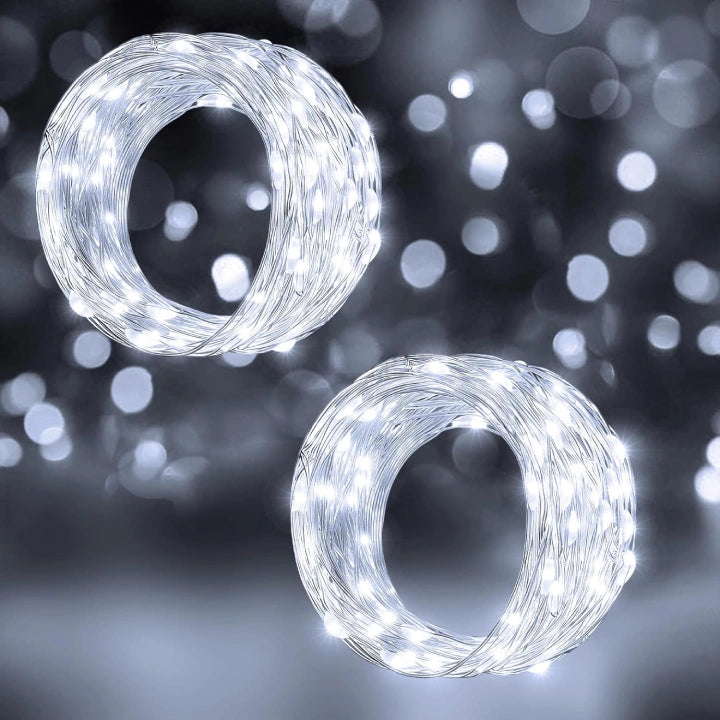 Ollny 50 LED Cool White Fairy Lights for Christmas Tree, Bedroom, Outdoor, Party, Bottle, Wedding (2 Packs, 5m, Battery Operated, IP44 Waterproof)