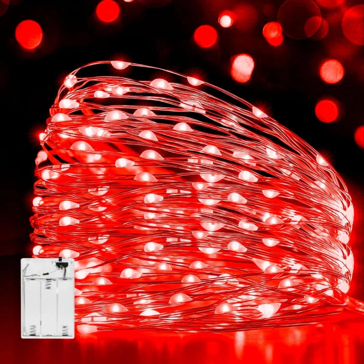 Ollny 100 LEDs 10m Red Fairy Lights for DIY, Party, Bedroom, Wedding, Anniversary, Birthday(Battery Operated, IP44 Waterproof)