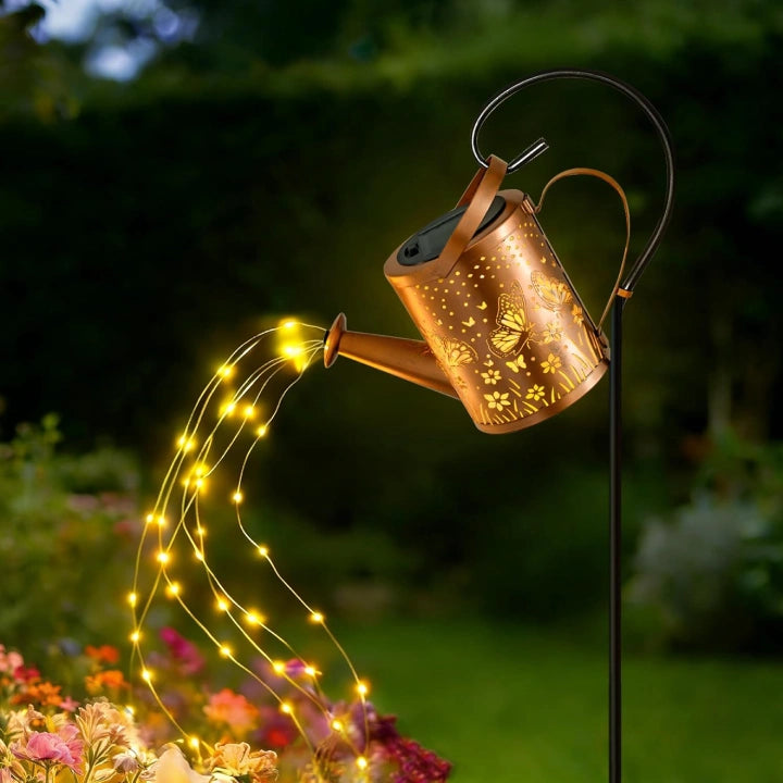 Ollny Butterfly Solar Watering Can with Cascading Lights for Outdoor, Yard, Patio, Lawn(Warm White, IP65 Waterproof, 2 Modes)