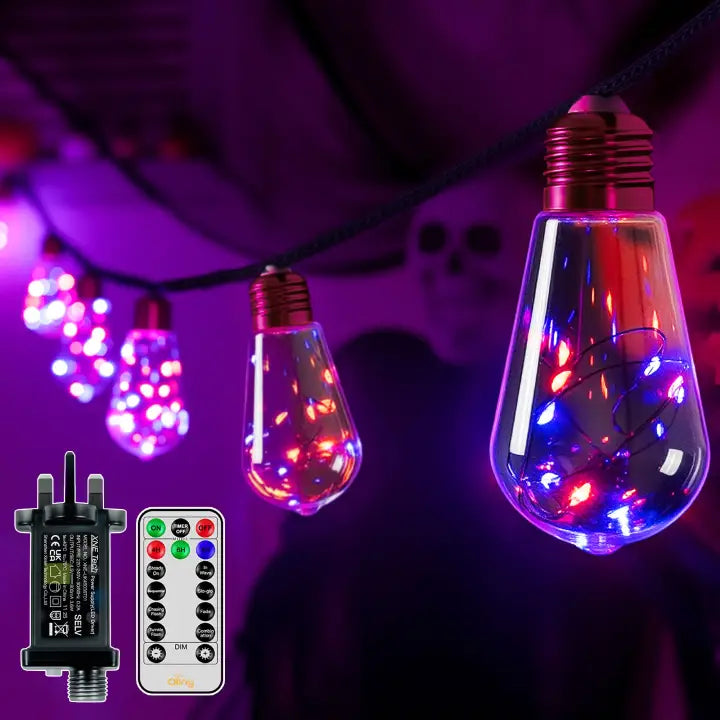 Ollny S17 Halloween Outdoor Festoon Lights Purple and Orange (IP45 Waterproof, 8 Modes, Plug In)