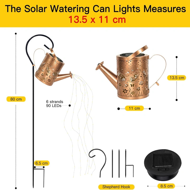 Ollny Butterfly Solar Watering Can with Cascading Lights for Outdoor, Yard, Patio, Lawn(Warm White, IP65 Waterproof, 2 Modes)