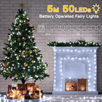 Ollny 50 LED Cool White Fairy Lights for Christmas Tree, Bedroom, Outdoor, Party, Bottle, Wedding (2 Packs, 5m, Battery Operated, IP44 Waterproof)