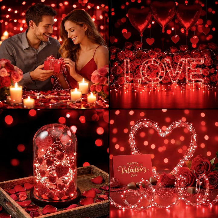 Ollny 100 LEDs 10m Red Fairy Lights for DIY, Party, Bedroom, Wedding, Anniversary, Birthday(Battery Operated, IP44 Waterproof)