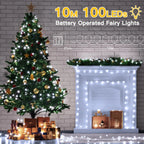 Ollny 100 LED Cool White Fairy Lights for Christmas Tree, Bedroom, Outdoor, Party, Bottle, Wedding (2 Packs, 10m, Battery Operated, IP44 Waterproof)