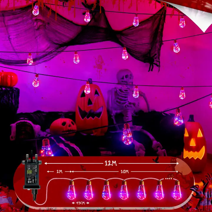 Ollny S17 Halloween Outdoor Festoon Lights Purple and Orange (IP45 Waterproof, 8 Modes, Plug In)