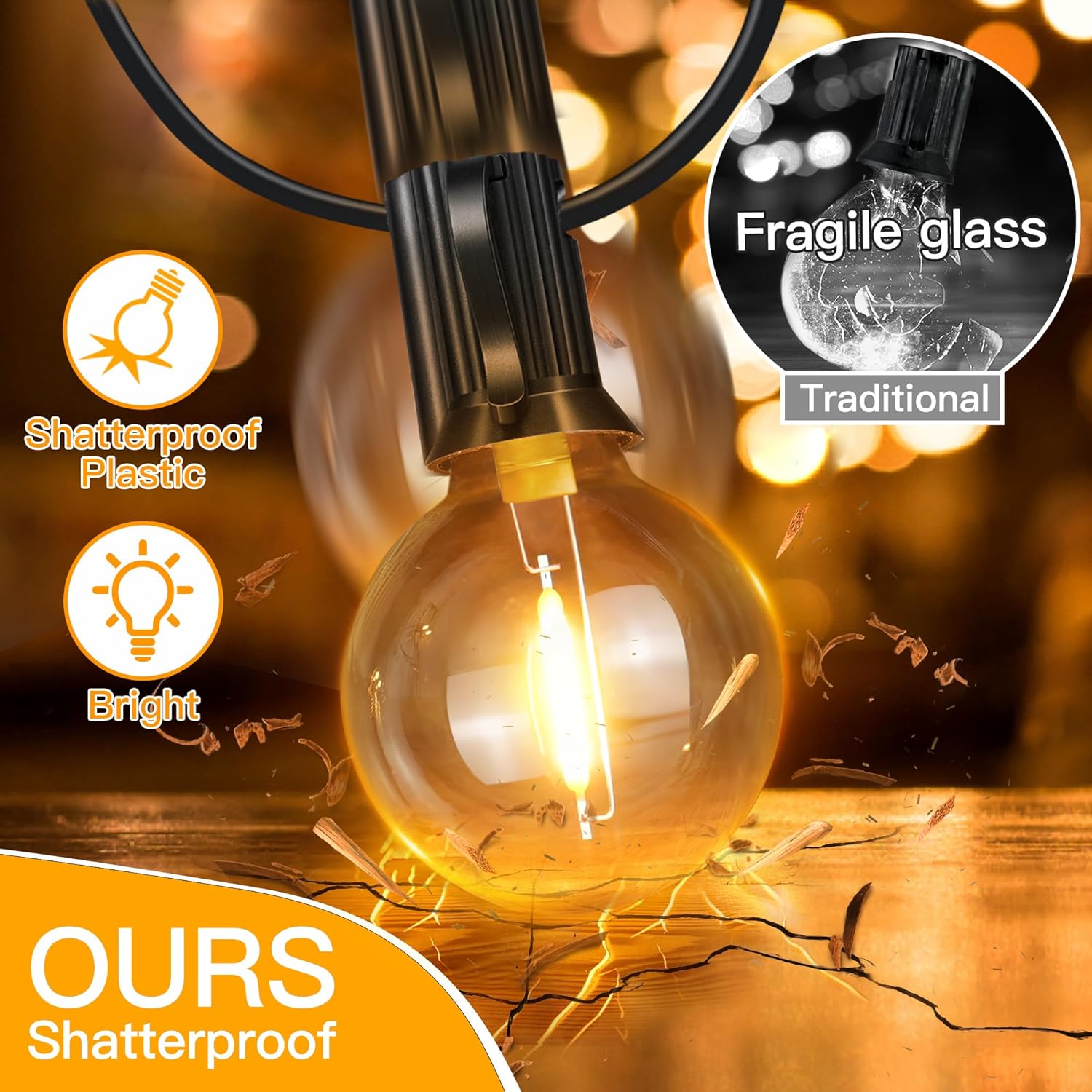 Ollny G40 Outdoor Festoon Lights 7.5m (13+1 Bulbs, IP45 Waterproof, Connectable, 2200k)