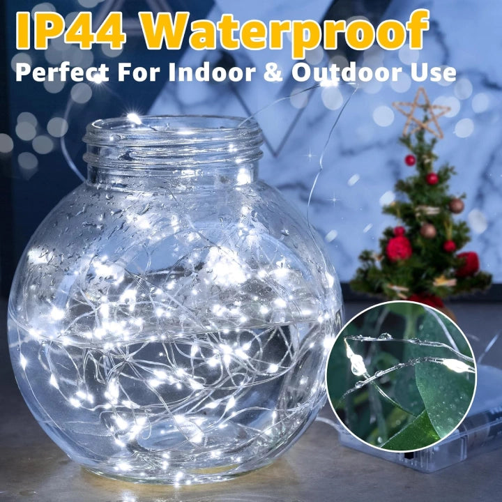 Ollny 100 LED Cool White Fairy Lights for Christmas Tree, Bedroom, Outdoor, Party, Bottle, Wedding (2 Packs, 10m, Battery Operated, IP44 Waterproof)