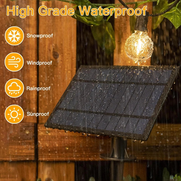 Ollny G40 Outdoor Solar Festoon Lights for Party, Yard, Porch, Gazebo, Pergola 30m (45+2 Bulbs, IP45 Waterproof, 2700k)
