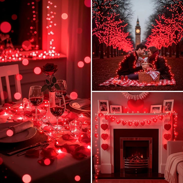 Ollny 200 LEDs 20m Red Fairy String Lights for Party(Clear Cable, 8 Modes)