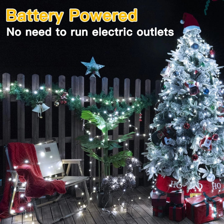 Ollny 50 LED Cool White Fairy Lights for Christmas Tree, Bedroom, Outdoor, Party, Bottle, Wedding (2 Packs, 5m, Battery Operated, IP44 Waterproof)