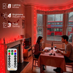 Ollny 200 LEDs 20m Red Fairy String Lights for Party(Clear Cable, 8 Modes)