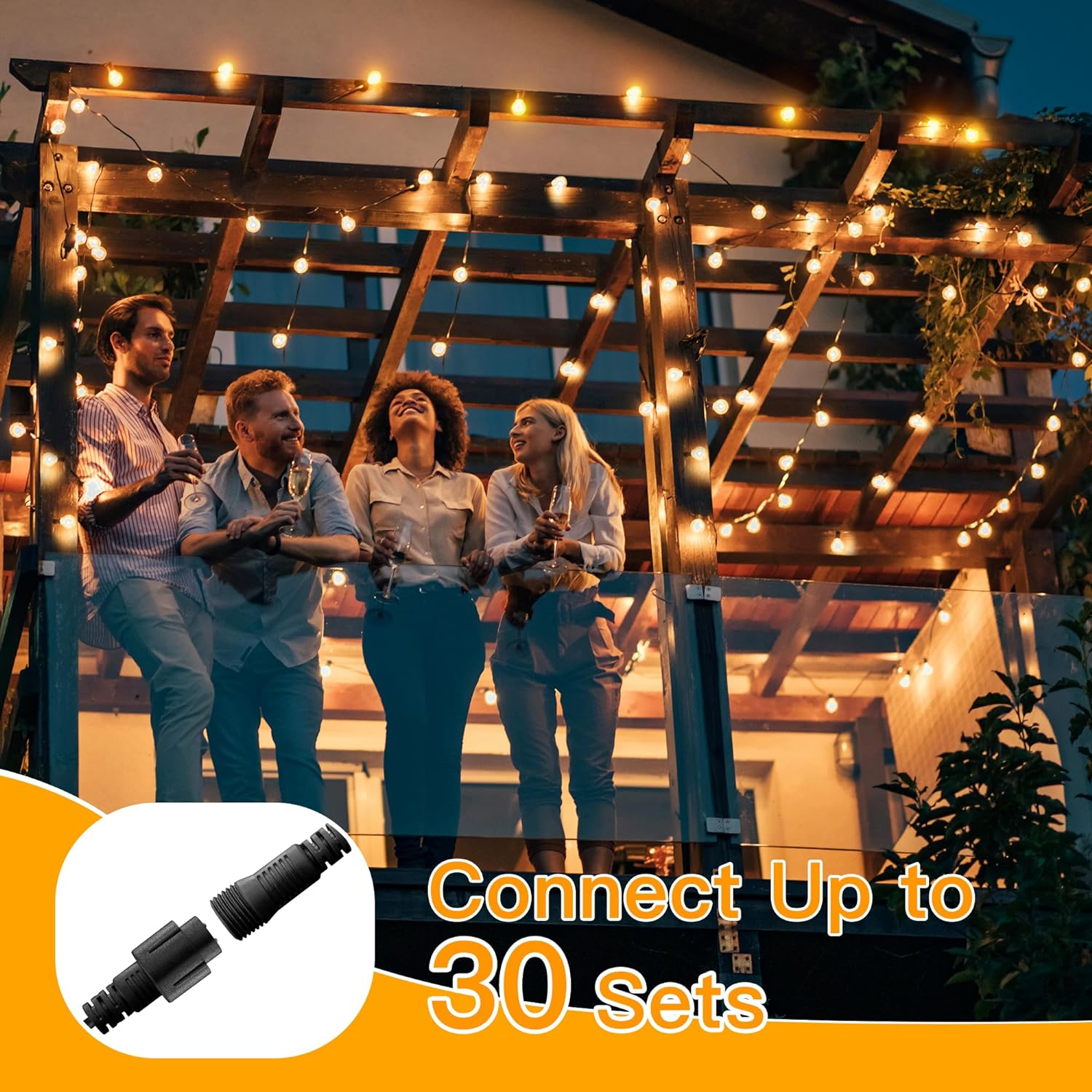 Ollny G40 Outdoor Festoon Lights 7.5m (13+1 Bulbs, IP45 Waterproof, Connectable, 2200k)