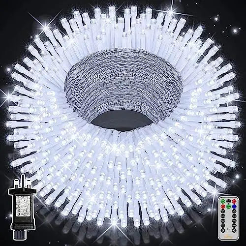 Ollny 500 LED 50m Cool White Fairy Lights (Memory Function, 8 Modes, IP44 Waterproof)