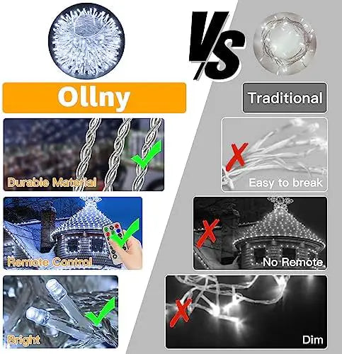 Ollny 500 LED 50m Cool White Fairy Lights (Memory Function, 8 Modes, IP44 Waterproof)