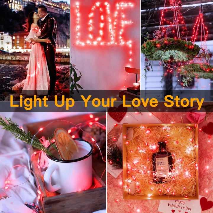 Ollny 100 LEDs 10m Red Fairy Lights for DIY, Party, Bedroom, Wedding, Anniversary, Birthday(Battery Operated, IP44 Waterproof)