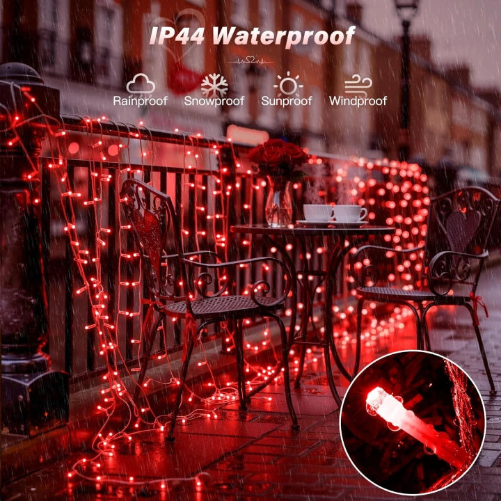 Ollny 200 LEDs 20m Red Fairy String Lights for Party(Clear Cable, 8 Modes)
