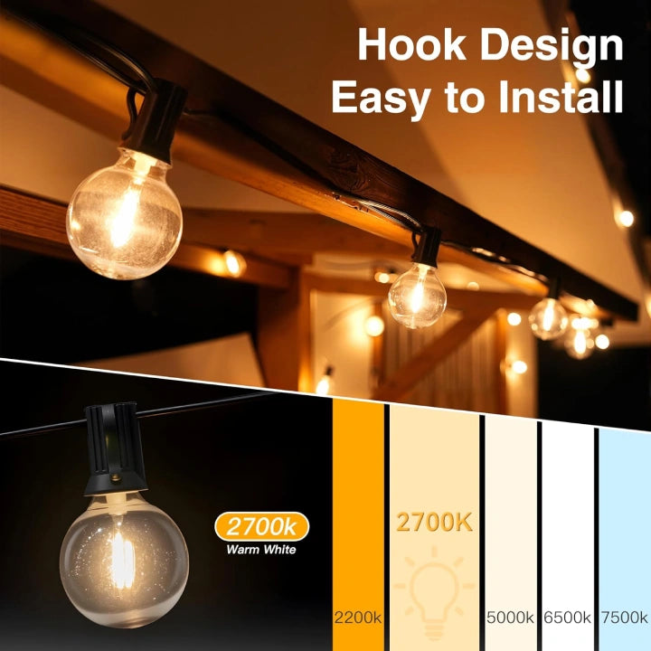 Ollny G40 Outdoor String Lights for Festoon, Garden, Balcony, Gazebo, Pergola (Connectable, IP45 Waterproof, 2700k)