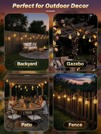 Ollny Outdoor Solar Festoon Lights for Garden, Outside, Gazebo, Patio, Party (ES Bulbs, Hemp Rope, USB, 8 Modes, IP45 Waterproof, 2700k)