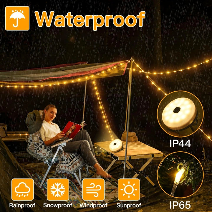Ollny Camping String Lights Warm White & Multicolour for Yard, Garden, Party(10M 100LED, USB, 9 Modes, IP44 Waterproof)