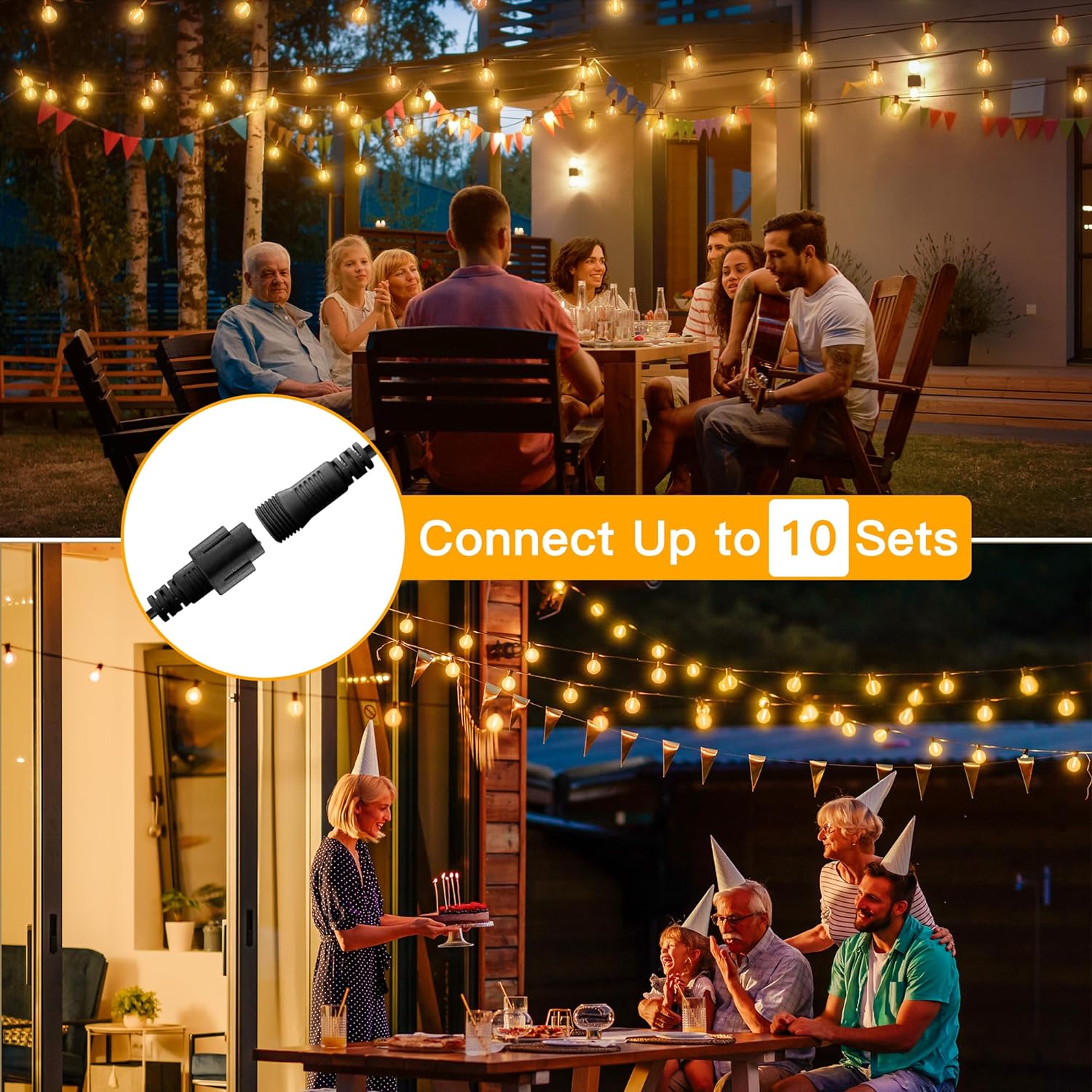 Ollny G40 Outdoor Festoon Lights 30m (50+3 Bulbs, IP45 Waterproof, Connectable, 2200k)
