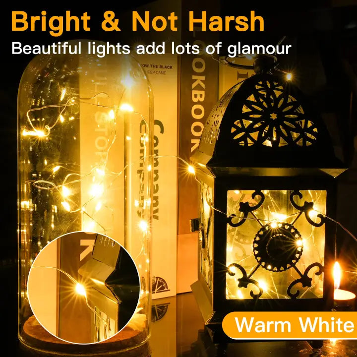 Ollny 50 LEDs 5m Warm White Room Fairy Lights (Cooper Wire, Battery Operated)