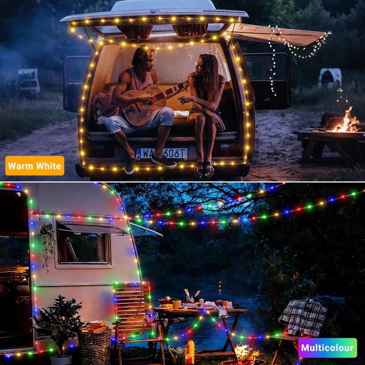 Ollny Camping String Lights Warm White & Multicolour for Yard, Garden, Party(10M 100LED, USB, 9 Modes, IP44 Waterproof)