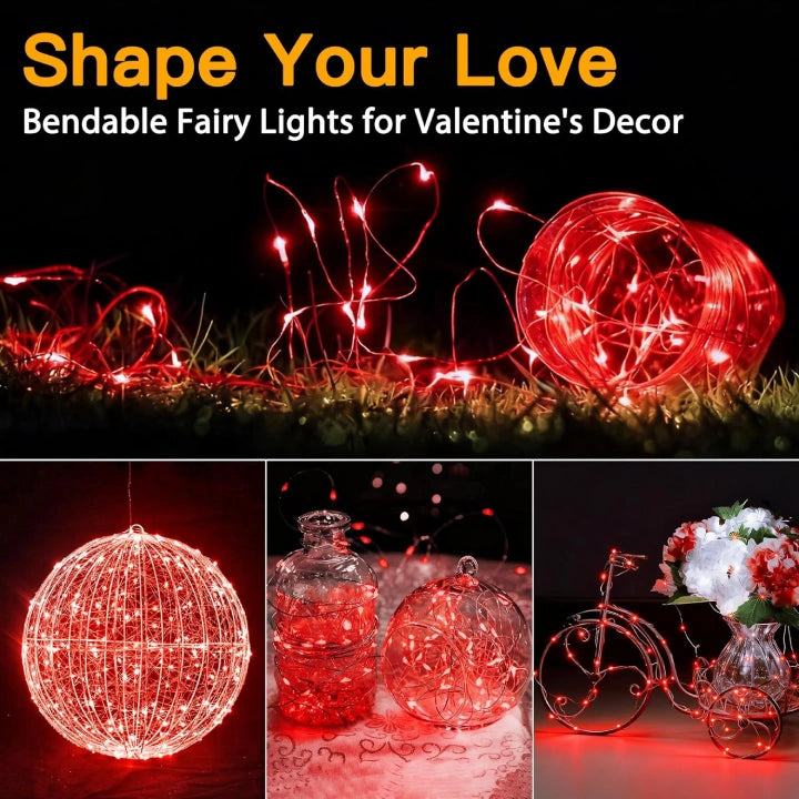 Ollny 100 LEDs 10m Red Fairy Lights for DIY, Party, Bedroom, Wedding, Anniversary, Birthday(Battery Operated, IP44 Waterproof)