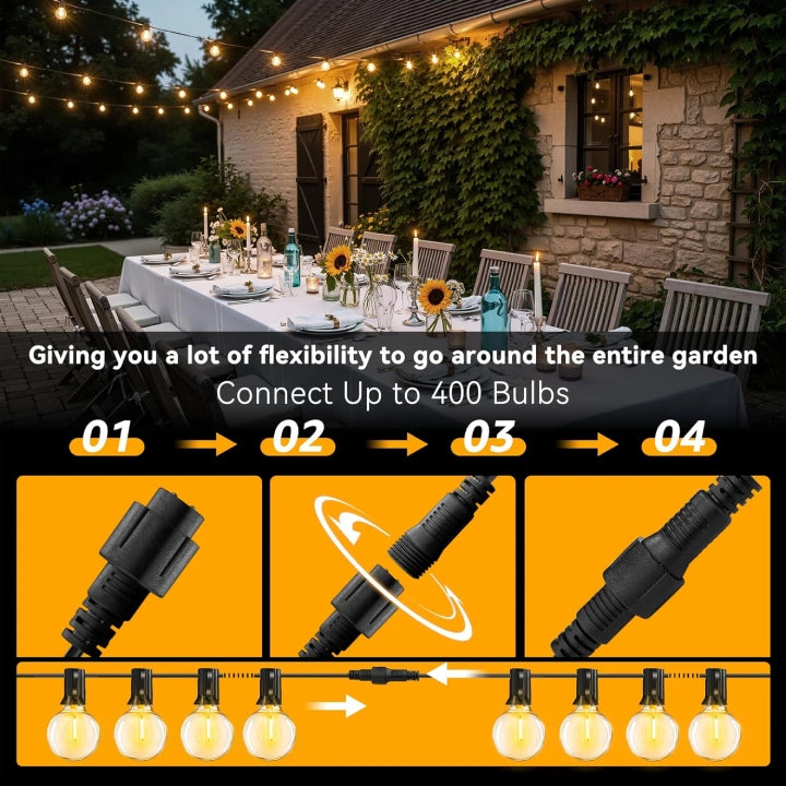 Ollny G40 Outdoor String Lights for Festoon, Garden, Balcony, Gazebo, Pergola (Connectable, IP45 Waterproof, 2700k)
