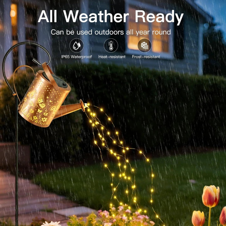 Ollny Butterfly Solar Watering Can with Cascading Lights for Outdoor, Yard, Patio, Lawn(Warm White, IP65 Waterproof, 2 Modes)