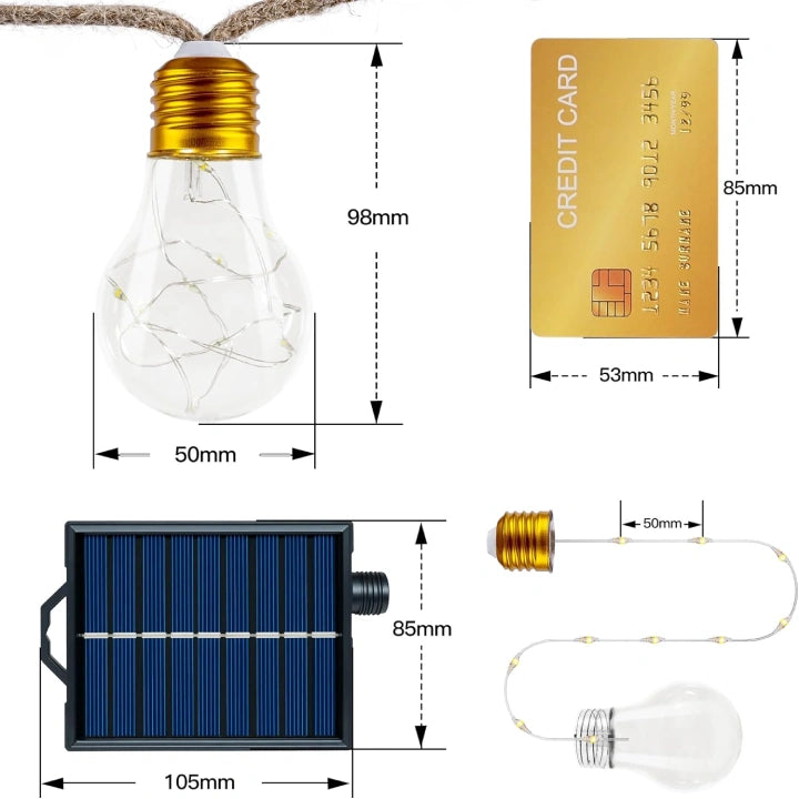 Ollny Outdoor Solar Festoon Lights for Garden, Outside, Gazebo, Patio, Party (ES Bulbs, Hemp Rope, USB, 8 Modes, IP45 Waterproof, 2700k)