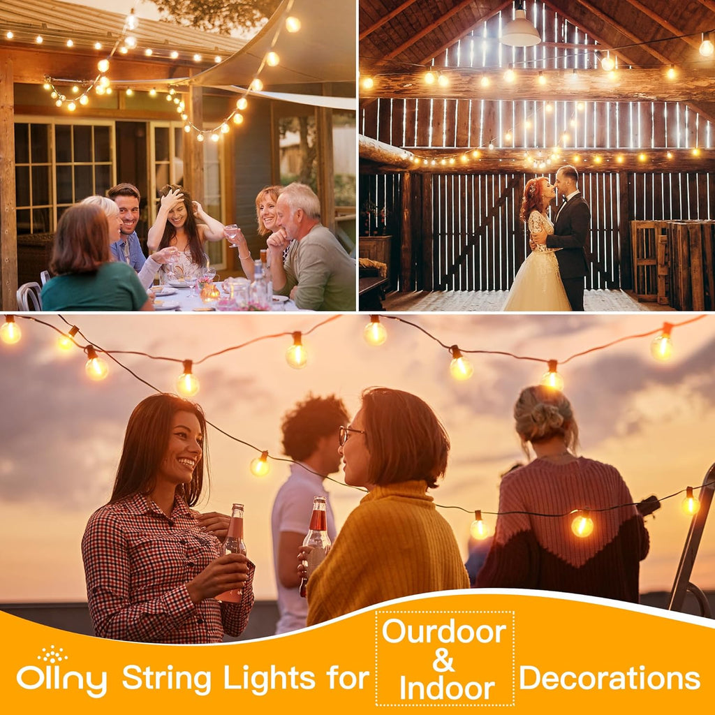 Ollny G40 Outdoor Festoon Lights 30m (50+3 Bulbs, IP45 Waterproof, Connectable, 2200k)