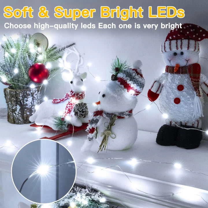 Ollny 100 LED Cool White Fairy Lights for Christmas Tree, Bedroom, Outdoor, Party, Bottle, Wedding (2 Packs, 10m, Battery Operated, IP44 Waterproof)