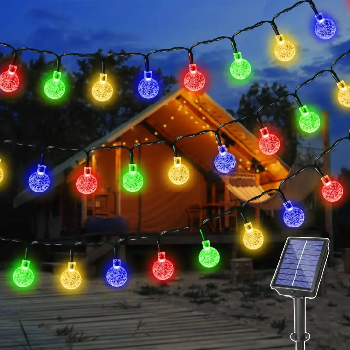 Ollny 50 LED Multicolor Globe Solar Lights 7m(Green Cable, Solar Power, 8 Modes)