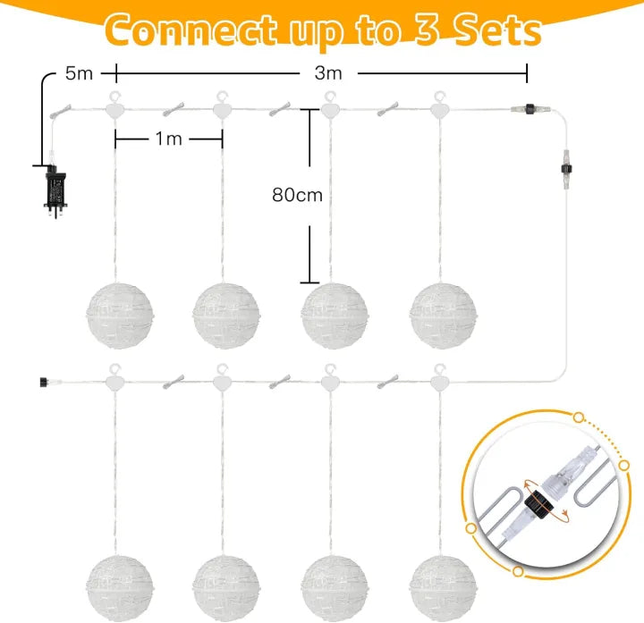 Ollny Christmas Ball Lights 4 Packs Warm White (Connectable, Plug in, IP67 Waterproof, 8 Modes)