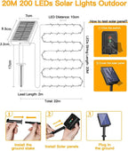 Ollny 200 LED Cool White Solar Fairy Lights 20m(Green Cable, Solar Power, 8 Modes)