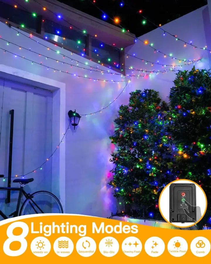 Ollny 200 LED Multicolor Solar Fairy Lights 20m(Green Cable, Solar Power, 8 Modes)