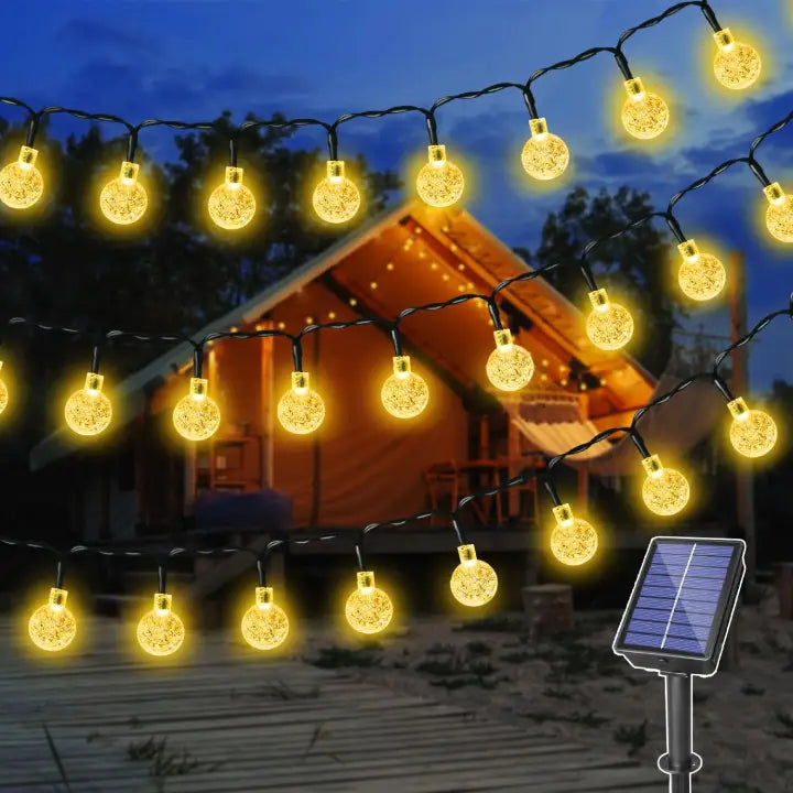 Ollny 50 LED Warm White Globe Solar Lights 7m(Green Cable, Solar Power, 8 Modes)