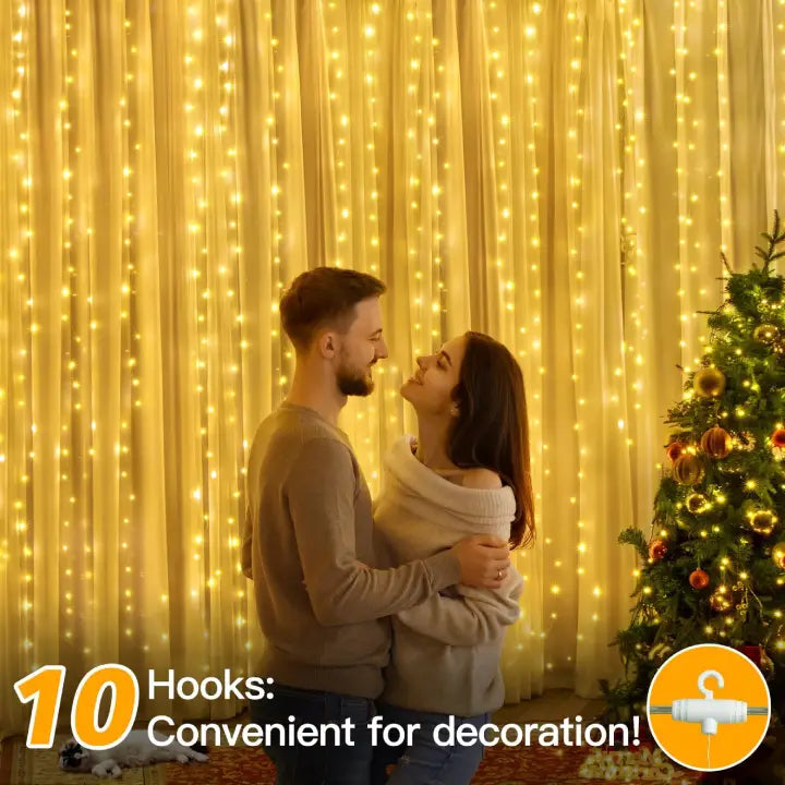 Ollny 300 LED 3m*3m USB Curtain Fairy Lights With Hooks Warm White