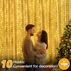 Ollny 300 LED 3m*3m USB Curtain Fairy Lights With Hooks Warm White
