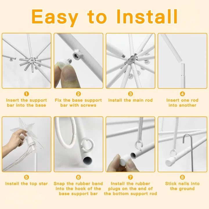Ollny Christmas Tree Lights with Star Topper Warm White 1.8m 170 LED (IP67 Waterproof, 8 Modes)