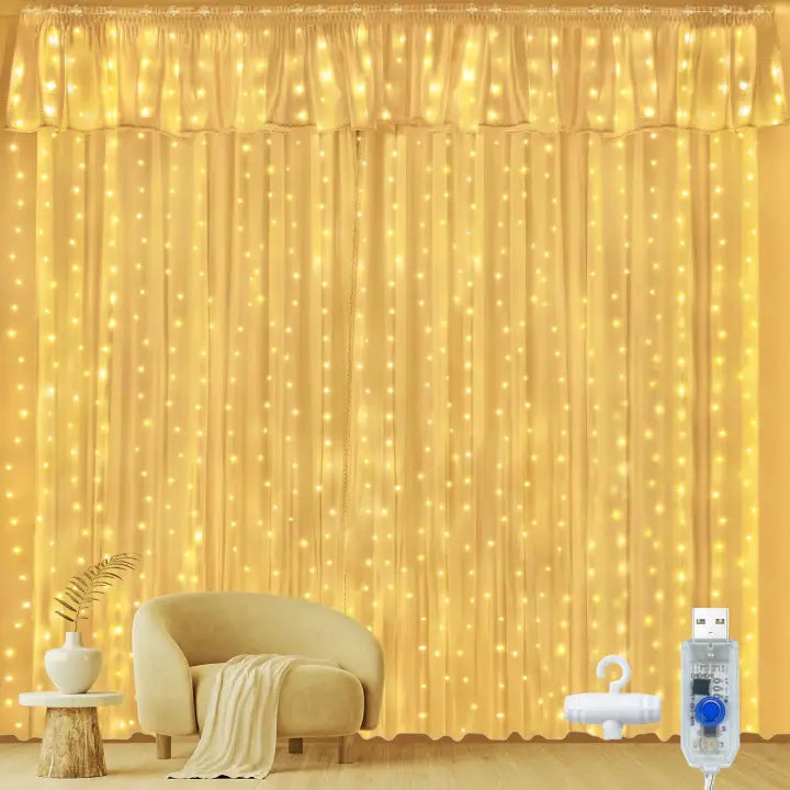 Ollny 300 LED 3m*3m USB Curtain Fairy Lights With Hooks Warm White
