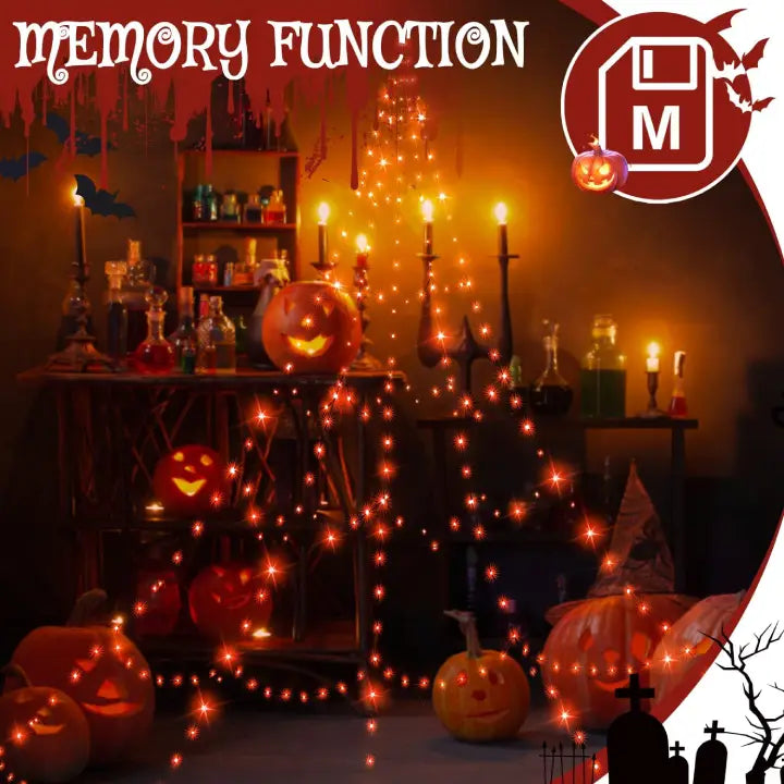 Ollny Orange Halloween Spider Net Lights 454 LED 5m (Black Cable, IP67 Waterproof, Plug in, 8 Modes)
