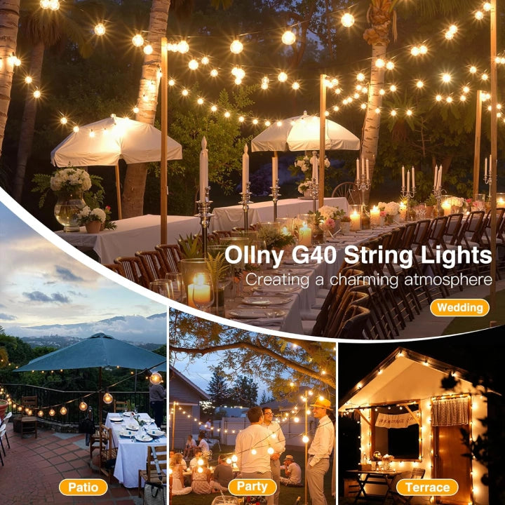 Ollny G40 Outdoor String Lights for Festoon, Garden, Balcony, Gazebo, Pergola (Connectable, IP45 Waterproof, 2700k)