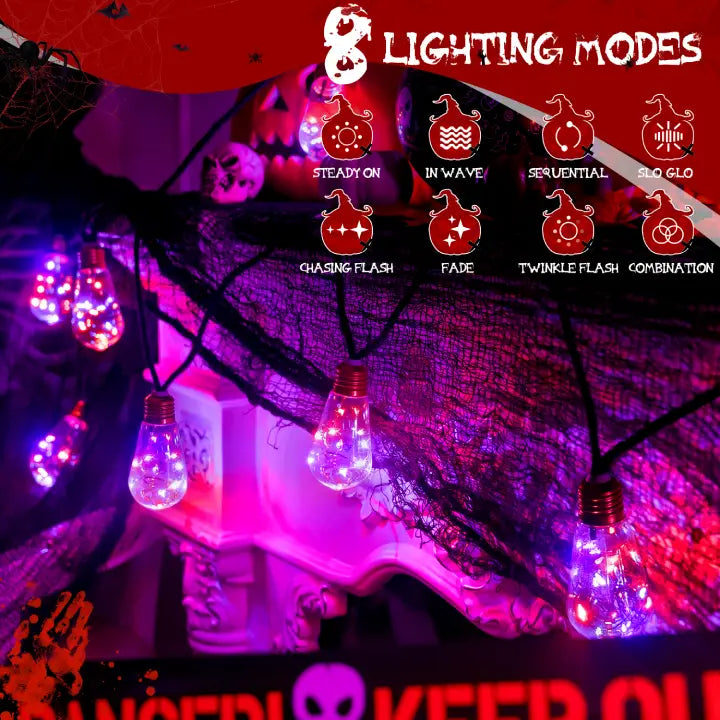 Ollny S17 Halloween Outdoor Festoon Lights Purple and Orange (IP45 Waterproof, 8 Modes, Plug In)
