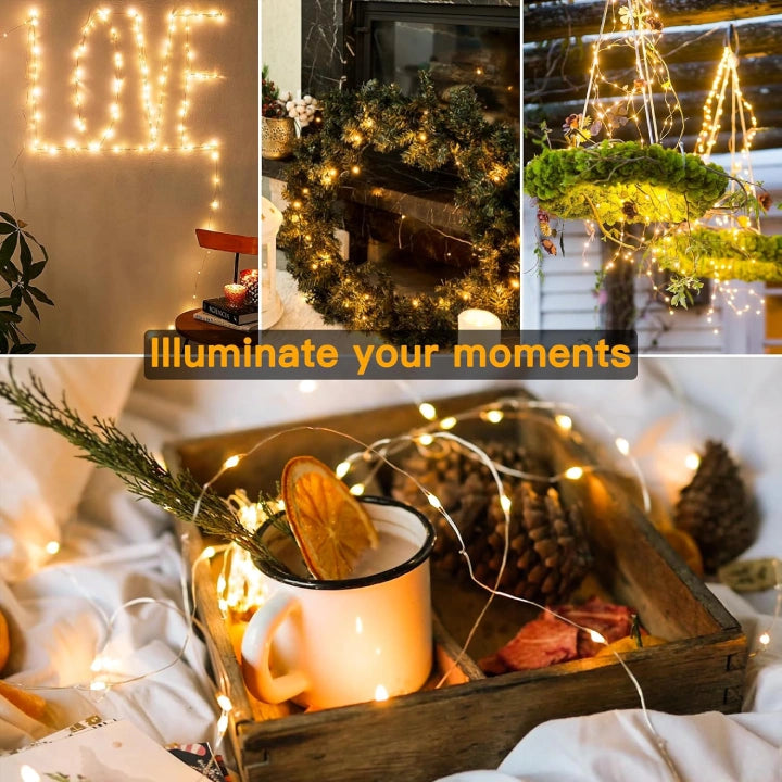 Ollny 150 LEDs 15m Warm White Fairy Lights for DIY, Christmas Tree, Bedroom, Party, Bottle, Wedding(Battery Operated, IP44 Waterproof)